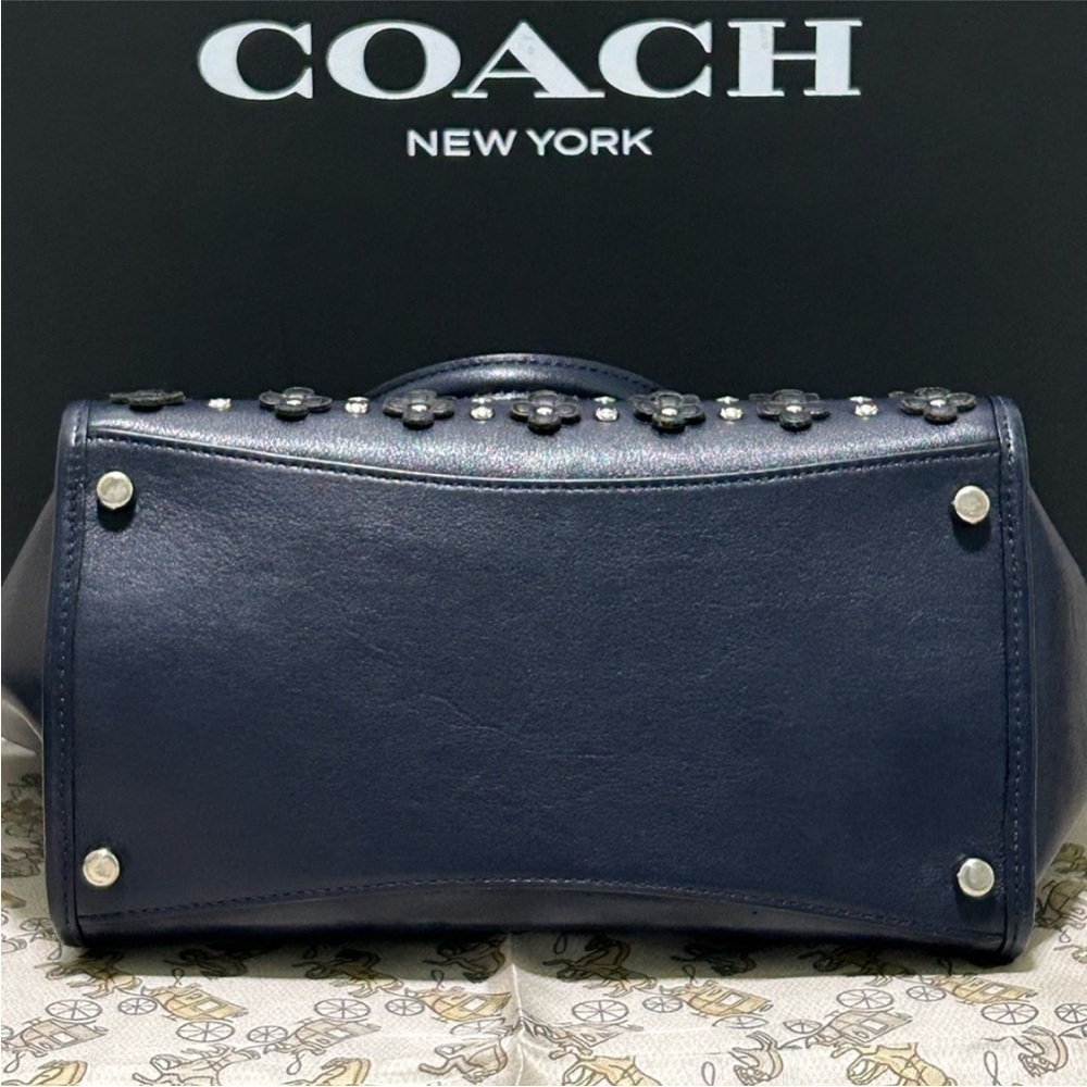 COACH Crosby Mini Flower Appliqués/Rivets/Grommets Calf Leather in Navy Blue - Picture 7 of 13
